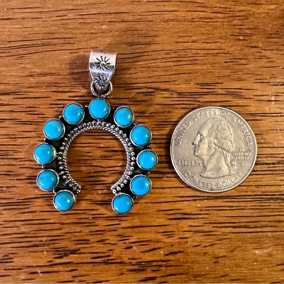 925 Sterling Silver & Kingman Turquoise Naja Pendant • Southwestern • - Picture 12 of 13